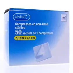 ALVITA Compresses en non-tissé stériles taille 7.5 * 7.5cm - 50 sachets de 2 compresses