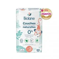 BIOLANE Couches naturelles zéro fuites 12h taille 3 - 4à9kg x52 couches