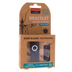 MANOUKA Bracelet anti-moustique Adulte + 1 recharge 6ml noir