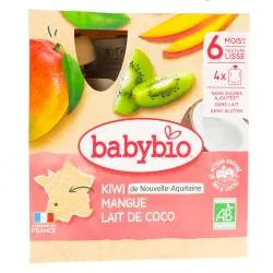 BabyBio Fruits - Gourdes Kiwi Mangue Lait de Coco BIO - 4x90g