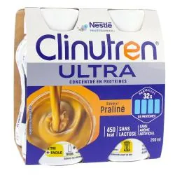 CLINUTREN Ultra concentré en protéines saveur praliné sans lactose 4x200ml