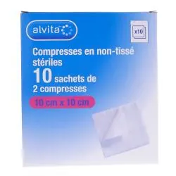 ALVITA Compresses en non-tissé stériles taille 10 * 10cm - 10 sachets de 2 compresses