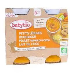 BABYBIO Repas du Midi - Petits Légumes Boulghour Poulet Lait de Coco Bio 2x200g