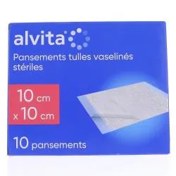 ALVITA Pansement tulle vaseliné stérile 10x10cm boite de 10