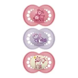 MAM Original Nature - 2 Sucettes jours + 1 Sucette Nuit +18 Mois rose / mauve