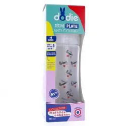 Dodie Cabanas Biberon + anti-colique tétine plate +6M 330ml Bisou
