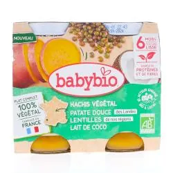 BABYBIO Végétal - Hachis Végétal Patate Douce Lentilles Lait de Coco +6 Mois Bio Pots 2x200 g