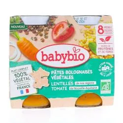 BABYBIO Végétal - Pâtes Bolognaises Végétales Lentilles Tomate +8Mois Bio 2x200 g