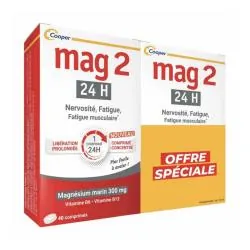 MAG2 24H Magnésium marin 300mg + B6 + B12 lot de 2x40 comprimés (-25% sur le 2ème)