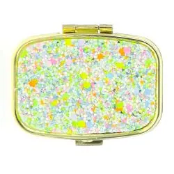 STELLA GREEN Pilulier avec miroir motif pailleté pastel rose-orange-vert-blanc