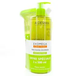 A-DERMA Exomega Control - Huile lavante émolliente flacon 500ml + eco recharge 500ml