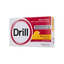 DRILL Pastille à sucer Sans sucre Miel Citron boîte de 24 pastilles