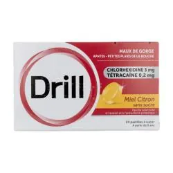DRILL Pastille à sucer Sans sucre Miel Citron boîte de 24 pastilles
