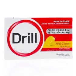 DRILL Pastille à sucer Sans sucre Miel Citron boîte de 36 pastilles