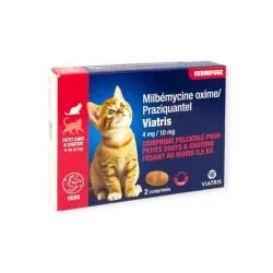 VIATRIS Milbemycine Praziquantel Vermifuge petits chat et chaton x2 comprimés