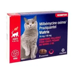 VIATRIS Milbemycine Oxime / Praziquantel Chat+2kg x2 Comprimés