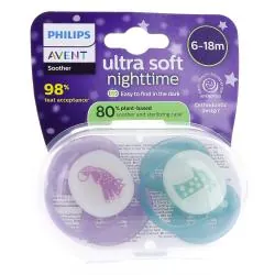 AVENT Ultra Soft - Sucette 6-18 mois spécial nuit nature