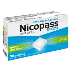 NICOPASS 1,5mg sans sucre menthe fraîcheur boîte de 36 pastilles
