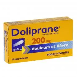 Doliprane 200 mg boîte de 10 suppositoires