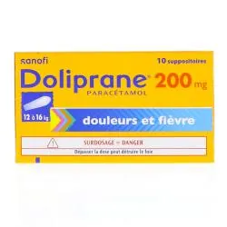 DOLIPRANE 200 mg boîte de 10 suppositoires