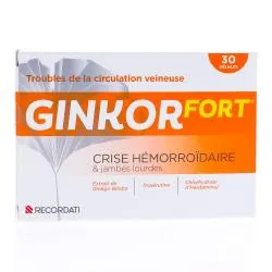 GINKOR Fort - jambes lourdes et crise hémorroïdaire boîte de 30 gélules