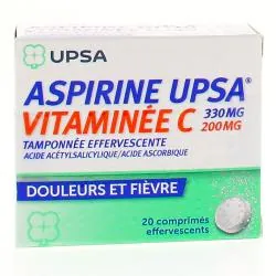 UPSA Aspirine vitaminée c tamponnée effervescente 2 tubes de 10 comprimés