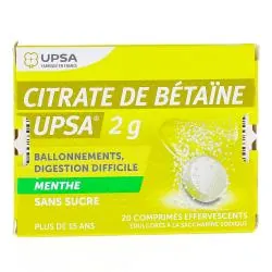 CITRATE DE BETAINE UPSA 2g menthe sans sucre boîte de 20 comprimés