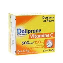 Doliprane vitamice C efferevescent 500mg paracétamol / 150mg vitamine C 16 comprimés