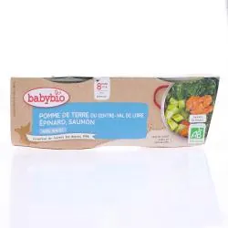 BABYBIO Repas du Midi - Petits bols Pommes de terre, épinard, saumon à l'aneth dès 8 mois 2x200g