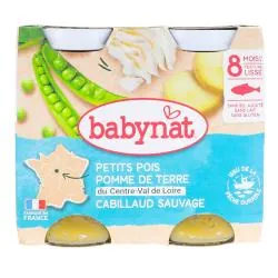 BABYBIO Repas du Midi - Petits pots Petits pois, Pomme de terre, Cabillaud dès 8 mois 2x200g