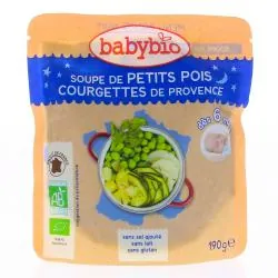 BABYBIO Repas du Soir - Petite poche de soupe de petits pois, courgettes, dès 6 mois 190g