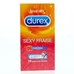 DUREX Préservatifs Sexy Fraise - Préservatifs Lubrifiés Goût Fraise - Boite De 10 Préservatifs