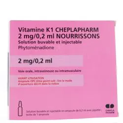 Vitamine K1 2mg/0.2ml nourrissons solution buvable et injectable 1 ampoule