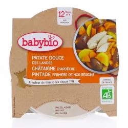 BABYBIO Repas du Midi - Plat patate douce châtaigne d'Ardèche, pintade fermière du Poitou 230g dès 12 mois