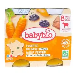 BABYBIO Repas du Midi - Petits pots Carotte, Pruneau, Boeuf 2x200g dès 8 mois
