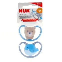 NUK Space Sucettes 0-6 mois Chat+Hérisson