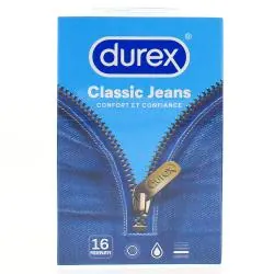 DUREX Préservatifs Classic Jeans - Préservatifs Lubrifiés boîte de 16 préservatifs