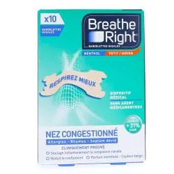 BREATHE RIGHT Bandelettes nasales menthol petit/moyen x10