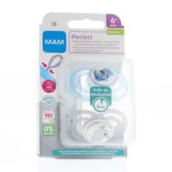 MAM Duo Sucettes +6 mois perfect silicone blanc / bleu